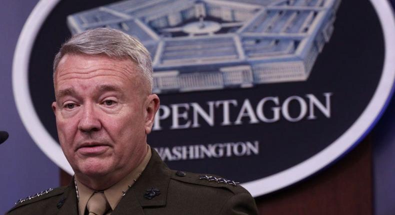 U.S. Marine Corps Gen. Kenneth McKenzie, commander of U.S. Central Command, participates in a press briefing October 30, 2019 at the Pentagon in Arlington, Virginia.