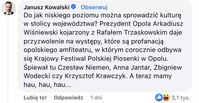 Komentarz Janusza Kowalskiego.