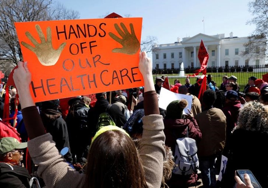 FILE PHOTO: Healthcare demonstrators protest at the White House in Washington