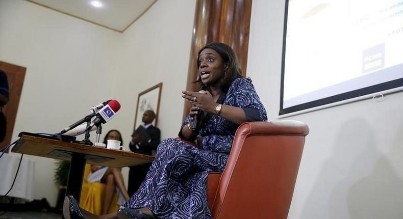 Nigeria's Finance Minister Kemi Adeosun speaks at a news conference in Lagos, Nigeria.