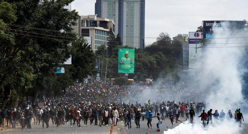 In Kitengela and Mombasa, police fired repeatedly in the direction of protesters, some of whom were throwing rocks, Reuters TV footage showed.