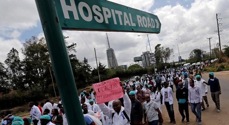 Kenyan doctors during a past protest along Hospital Road