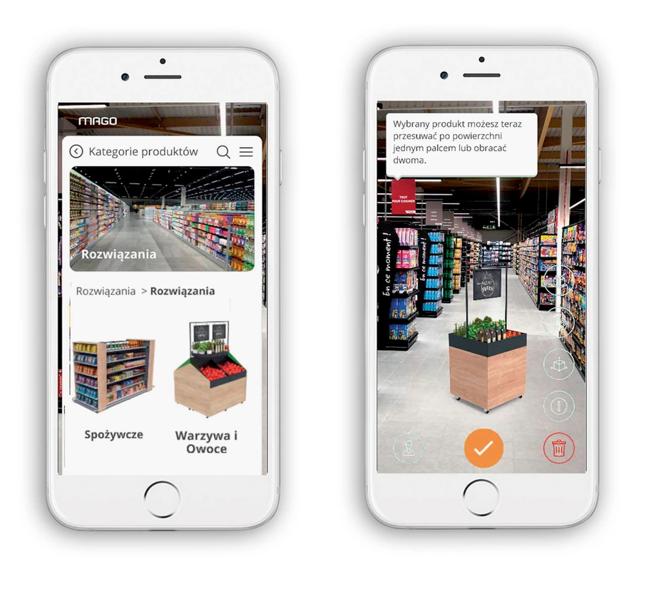 Aplikacja Mago Ar Shopfitting pokazuje potencjalnym klientom firmy Mago, jak wyglądałyby jej meble w ich sklepach. 