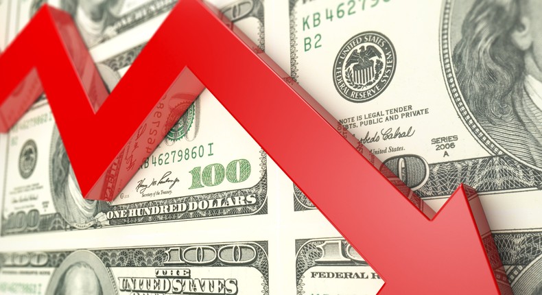 Red arrow shows dollar's decline index