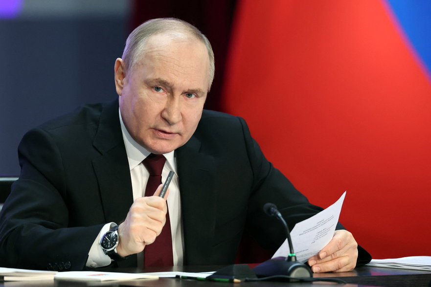 Prezydent Rosji Władimir Putin na posiedzeniu Rady Ministerstwa Spraw Wewnętrznych w Moskwie, 2 kwietnia 2024 r.