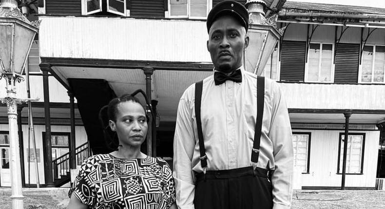 Richard Mofe-Damijo and Nse Ikpe-Etim on the set of 'Four Four Forty Four' [Instagram/mofedamijo]