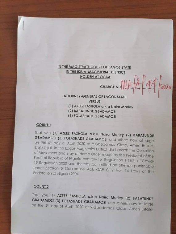 The charges brought before Naira Marley [Lawanson]