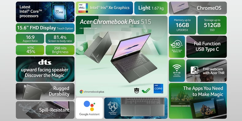 Cechy laptopa Acer Chromebook Plus 515