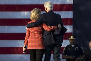 Democratic presidential candidate Hillary Clinton holds a campaign rally with her husband former Pre