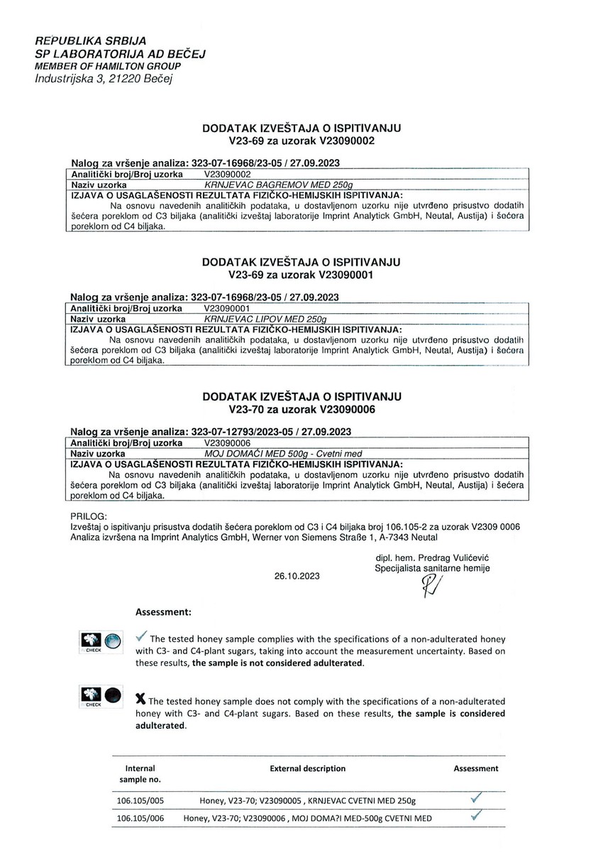 Isečci zaključaka rezultata analiza koje su sprovedene u austrijskoj laboratoriji po nalogu veterinarske inspekcije