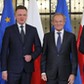 Liderzy opozycji przed spotkaniem z Andrzejem Dudą. Od lewej: Włodzimierz Czarzasty, Szymon Hołownia, Donald Tusk i Władysław Kosiniak-Kamysz. 24.10.2023 r.