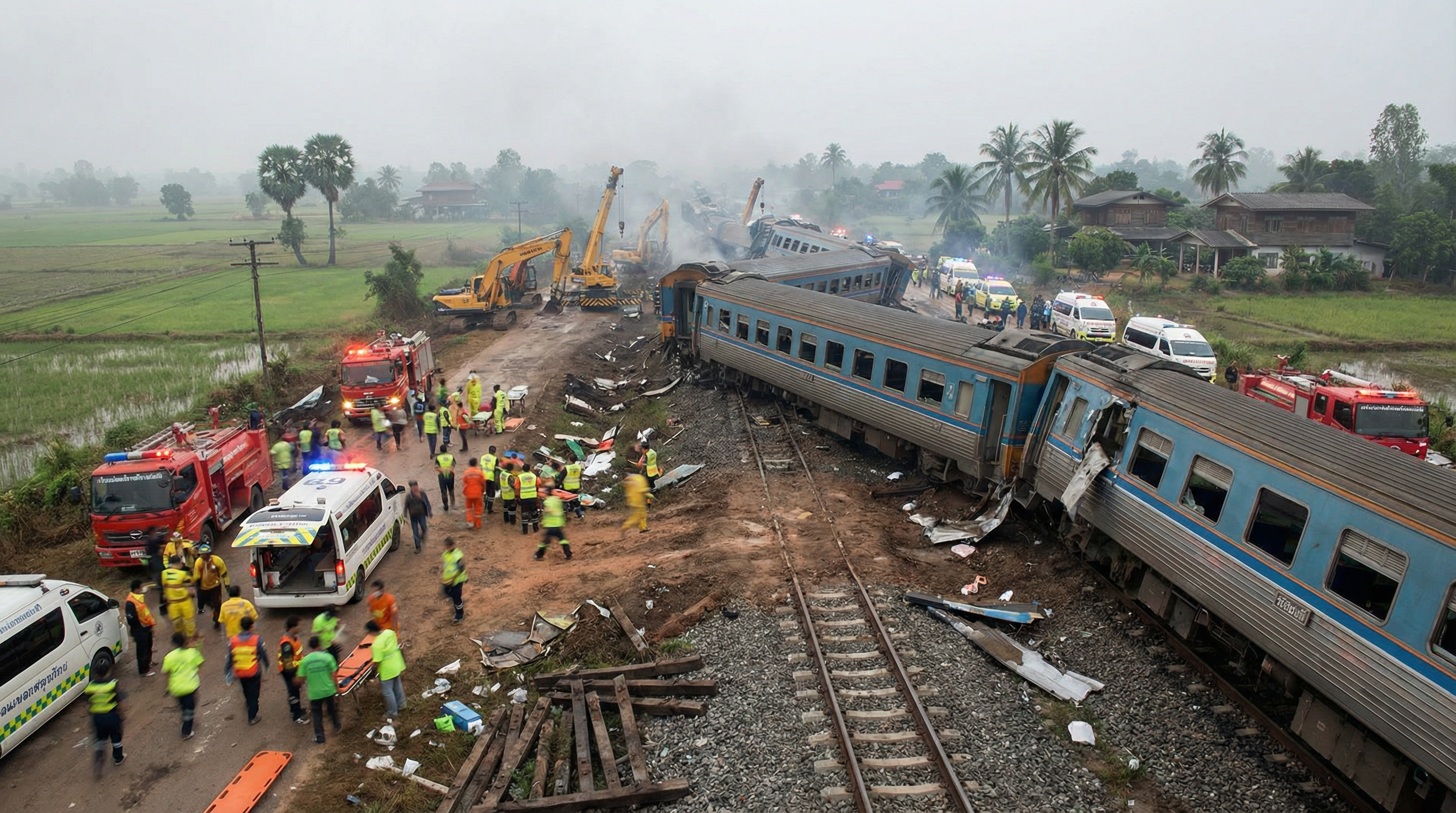 Thaïlande : une grue s'effondre sur un train, au moins 22 morts