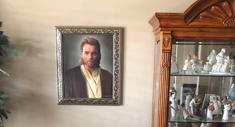 Obi Wan Kenobi portrait hanging on Ryan Buchanan's parents' wall.