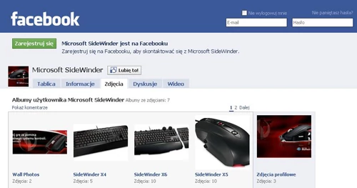 Profil SideWinder na Facebooku oferuje między innymi zdjęcia urządzeń tej marki