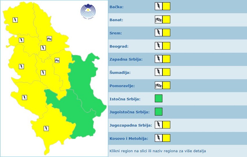 Meteoalarm za utorak, 14. april