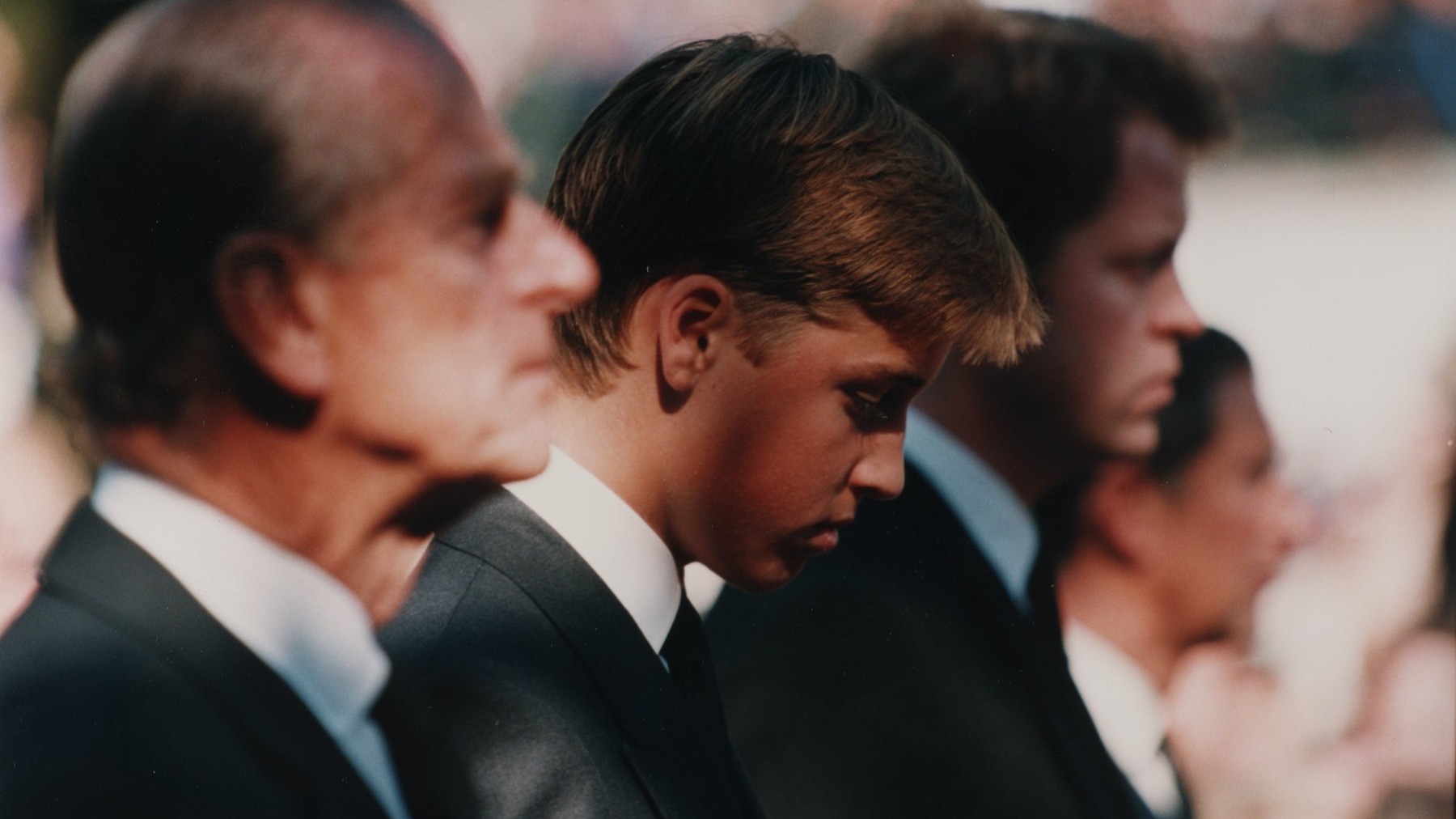 Pohreb princeznej Diany: Na snímke princ William, Harry, Charles a Charles Spencer