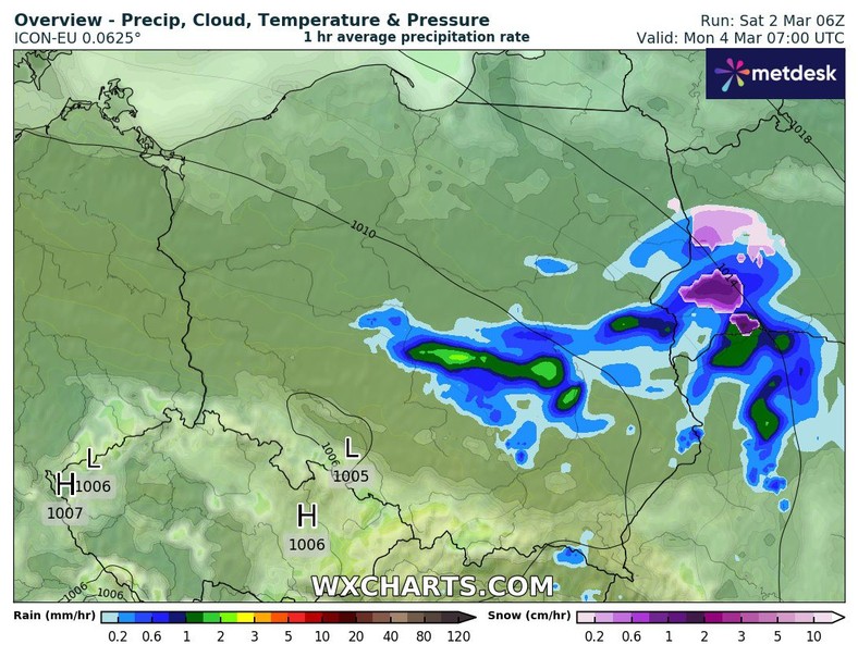 W nocy na wschodzie i w centrum wciąż może przelotnie padać i to nie tylko deszcz