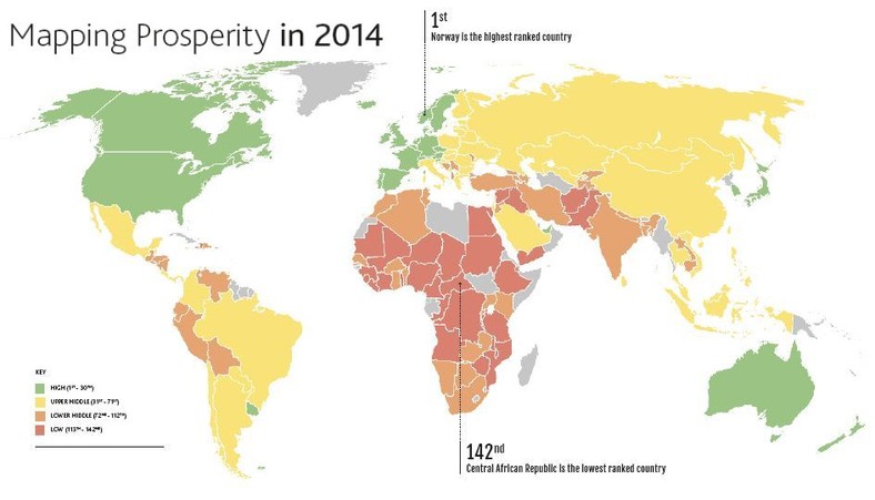 Ranking dobrobytu 2014 - mapa