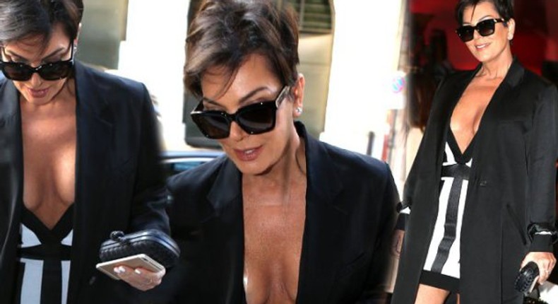 Kris Jenner goes bra less in Paris, France