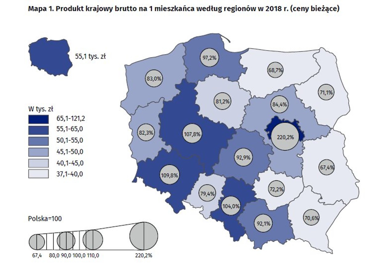 PKB w regionach, źródło: GUS
