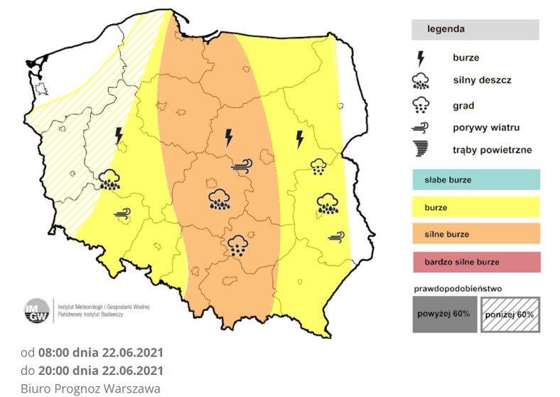 Prognoza burz IMGW na wtorek