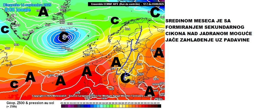 Sredinom septembra formiraće se sekundarni ciklon iznad Jadrana i doneće  zahlađenje sa padavinama