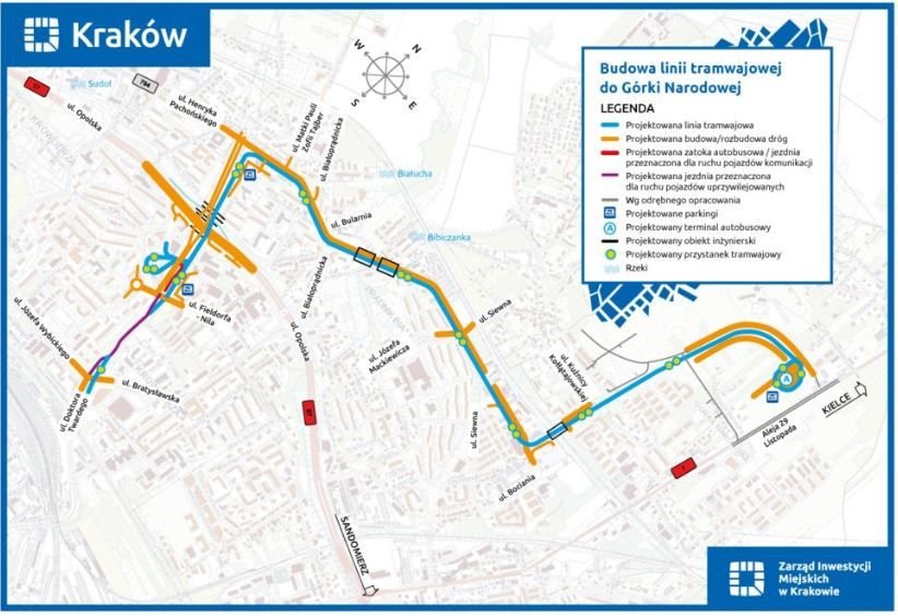 Projektowana trasa Krakowskiego Szybkiego Tramwaju na Górkę Narodową