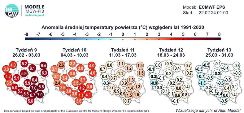 Najcieplej będzie na początku miesiąca. Później anomalia temperatury zacznie szybko spadać