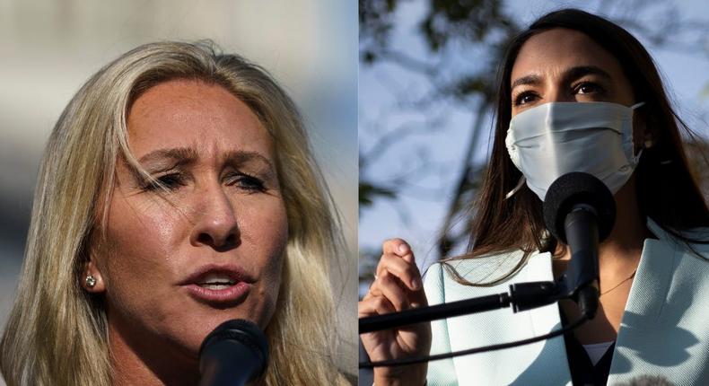 MTG has challenged AOC to a debate on pay-per-view TV over the Green New Deal.Drew Angerer/Getty Images and Caroline Brehman/CQ-Roll Call, Inc via Getty Images