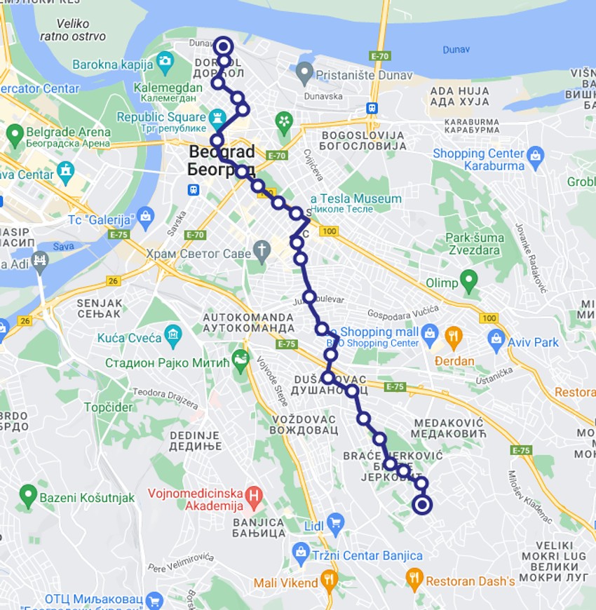 Mapa noćne linije 26N