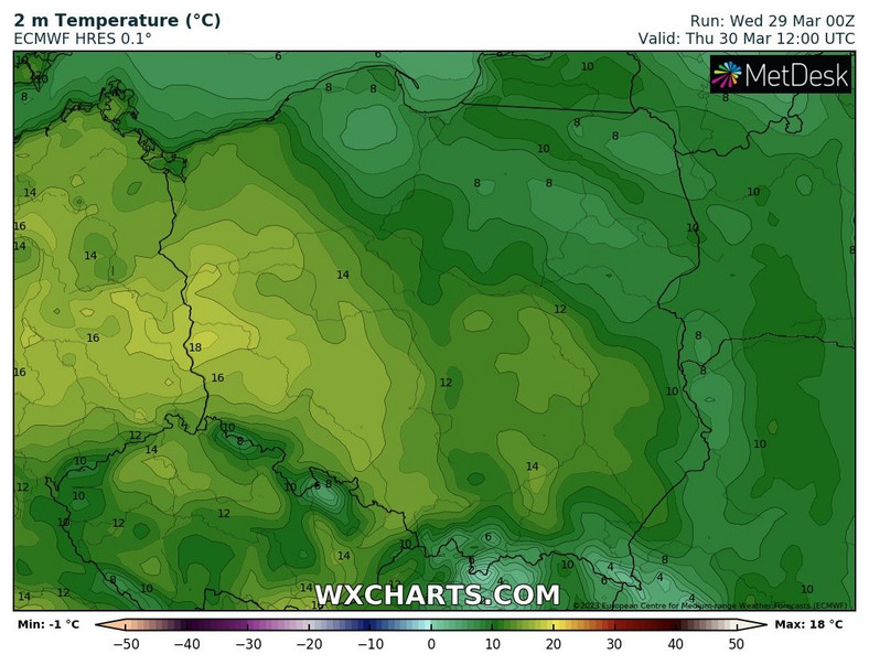 Na zachodzie temperatura już jutro sięgnie prawie 20 st. C.