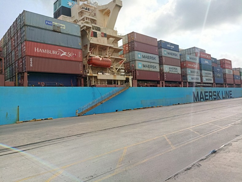 Ships discharging petroleum products, other commodities in Lagos. Some of these trucks are transported across the city unlatched  [NAN]