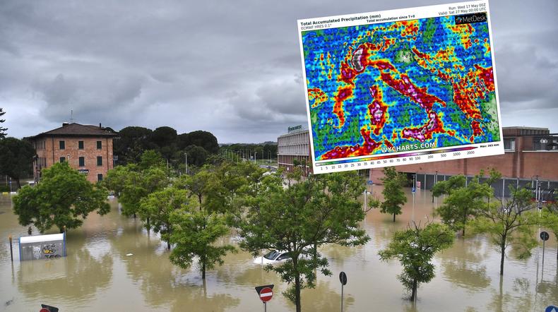 Północne Włochy zmagają się z wielką powodzią (mapa: wxcharts.com)