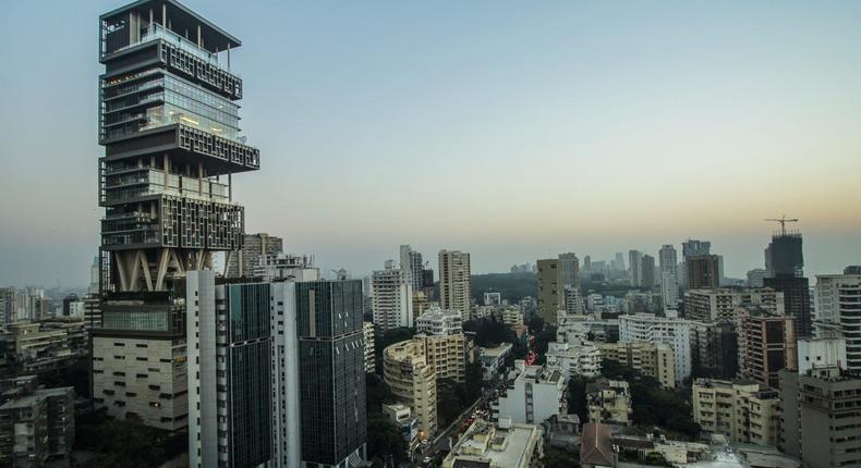 The Ambanis' tower, called Antilia, rises above the Mumbai skyline.Ashwin Nagpal