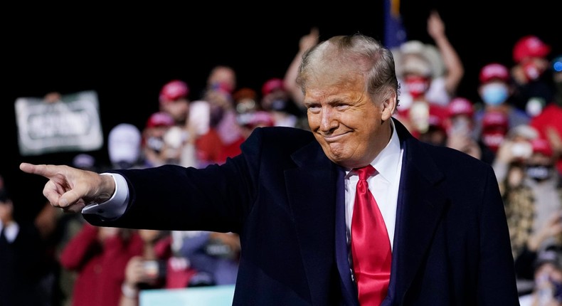 President Donald Trump wraps up his speech at a campaign rally at Fayetteville Regional Airport, Saturday, Sept. 19, 2020, in Fayetteville, N.C.