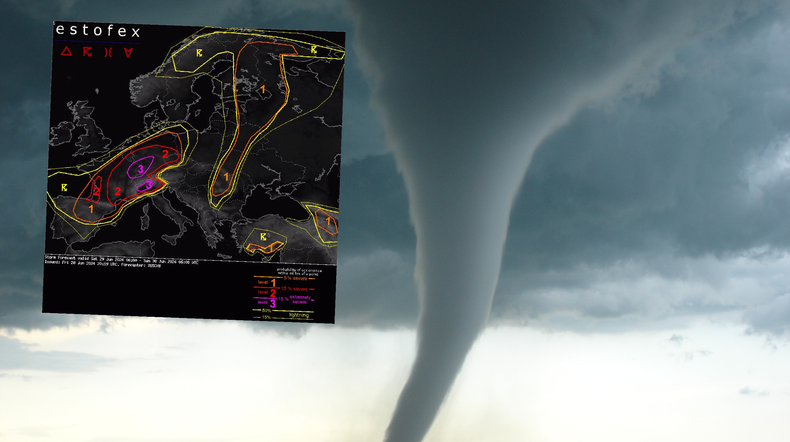 Ekstremalne burze i tornada możliwe na zachodzie Europy. Wydano najwyższy stopień zagrożenia (screen: Estofex)