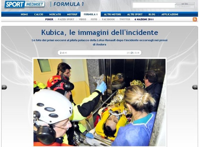 Wypadek Roberta Kubicy, fot. sportmediaset.mediaset.it