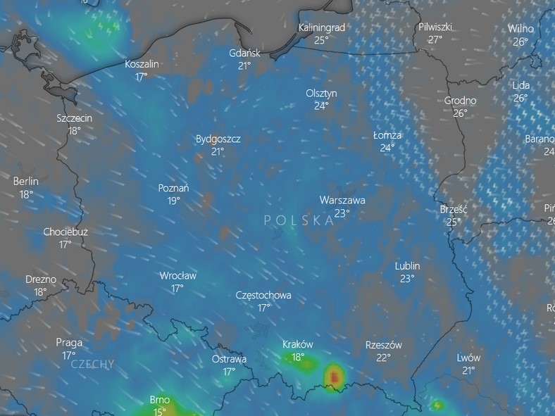 Prognoza pogody w sobotę o godz 12 - opady i burze