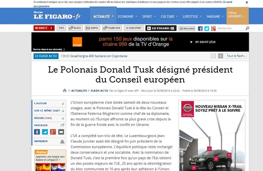 Le Figaro o wyborze Donalda Tuska na szefa Rady Europejskiej.