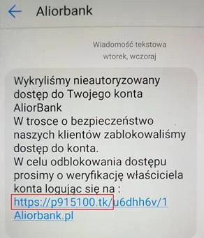 Fałszywe wiadomości dla klientów Alior Banku.