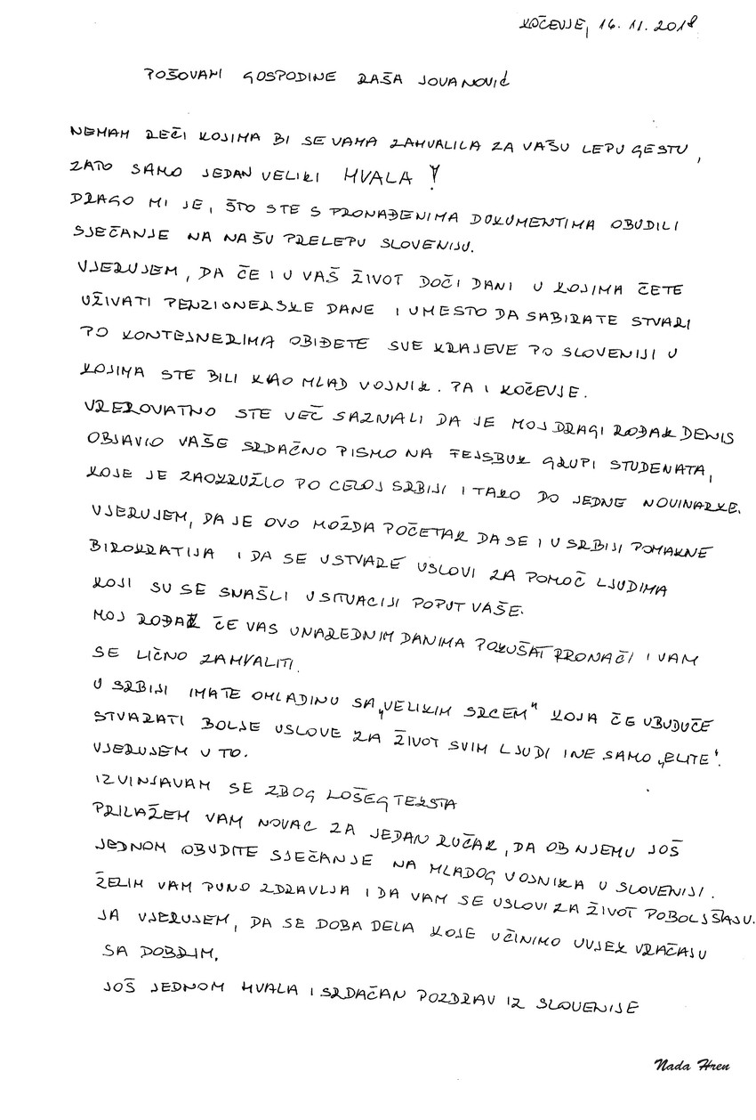 Nadica iz Slovenije pisala gospodinu Raši