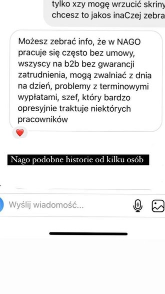 Anonimowe zarzuty wobec NAGO opublikowane na stories @basnictvi