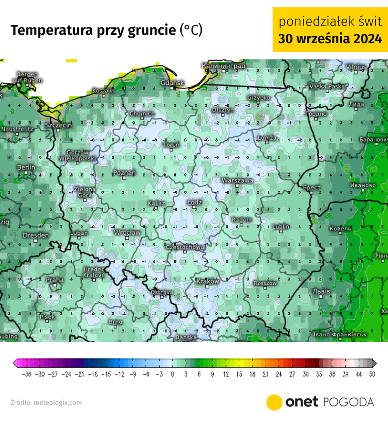 Poniedziałkowy poranek w wielu regionach zapowiada się chłodno, z przygruntowymi przymrozkami