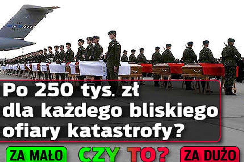 250 tys. zł dla każdego z najbliższych ofiar katastrofy