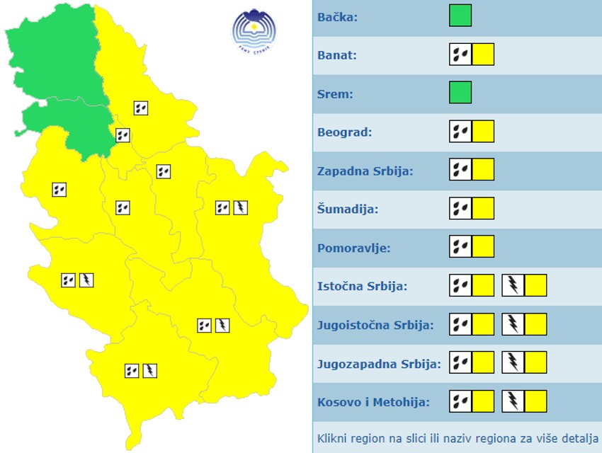 Meteoalarm za sredu