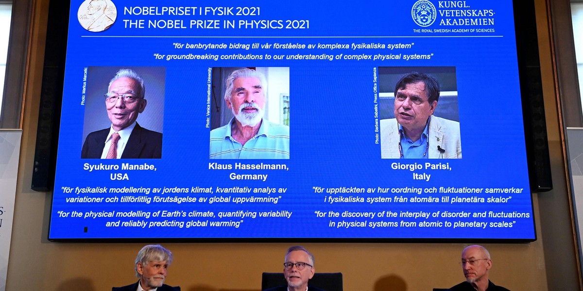 Japończyk Syukuro Manabe (90 l.), Niemiec Klaus Hasselmann (90 l.) i Włoch Giorgio Parisi (73 l.) zostali laureatami Nagrody Nobla 2021 z fizyki 