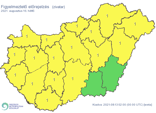 Zivatar miatt majdnem az egész országra elsőfokú riasztást adtak ki hétfőre / Fotó: met,hu