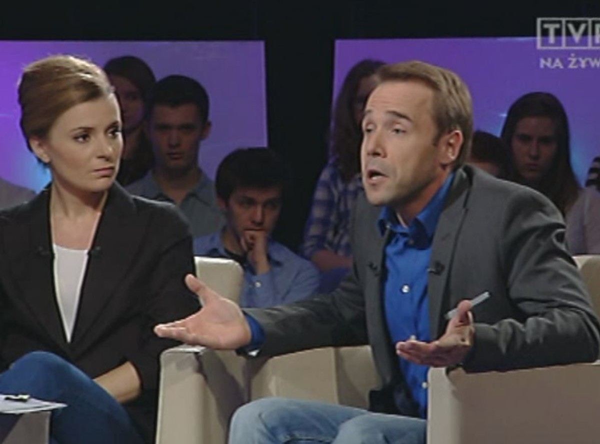 Halina Mlynkowa i Łukasz Nowicki. Kadr z programu "Tomasz Lis na żywo"