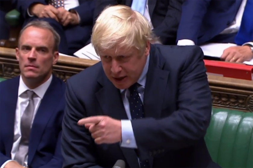 Britain's Prime Minister Boris Johnson, Chancellor of the Duchy of Lancaster Michael Gove, and leade