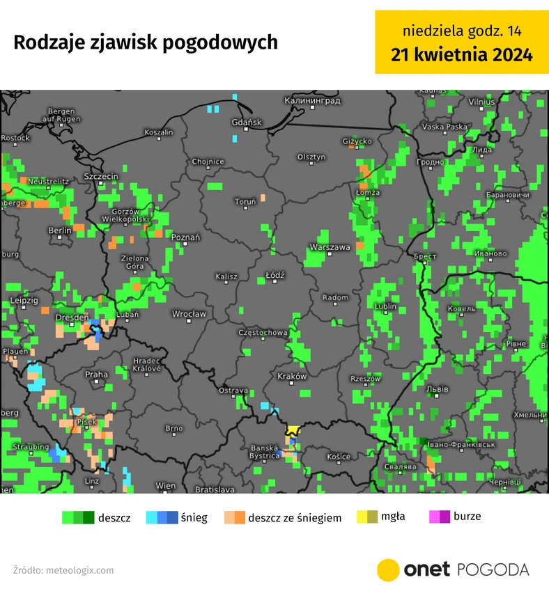 Dziś znów miejscami spadnie deszcz, deszcz ze śniegiem i śnieg